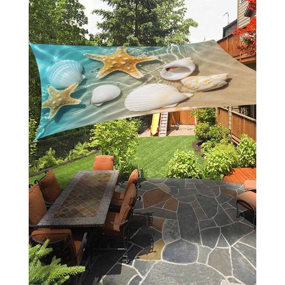 Sun Shade Sail 8'x10' Shell Starfish Rectangle Sun Shade Sails Canopy Waterproof Teal Blue Summer Beach Outdoor Sunshades Sand UV Block Cover Shades Cloth for Patio Backyard Garden Deck Porch Lawn