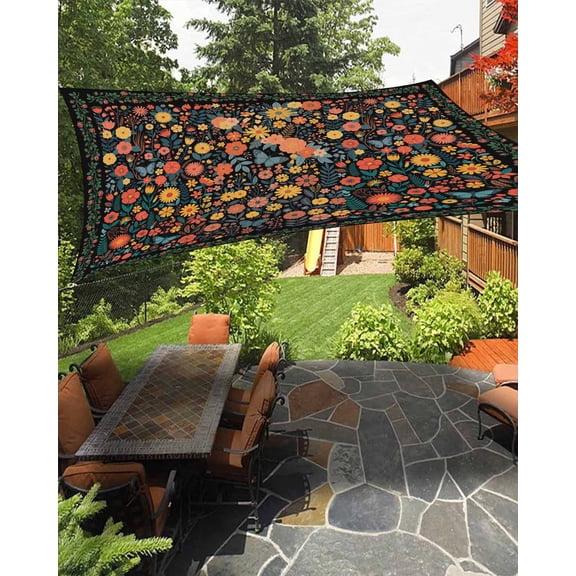 Sun Shade Sail 8'x10' Spring Daisy Rectangle Sun Shade Sails Canopy Waterproof Vintage Black Wildflowers Butterfly Outdoor Sunshades Sand UV Block Cover Shades Cloth for Patio Backyard Garden Deck