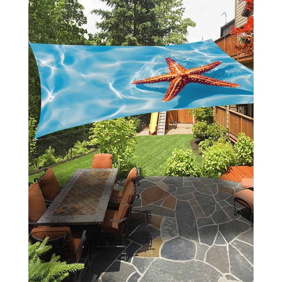 Sun Shade Sail 8'x10' Starfish Rectangle Sun Shade Sails Canopy Waterproof Summer Beach Blue Water Outdoor Sunshades Sand UV Block Cover Shades Cloth for Patio Backyard Garden Deck Porch Lawn