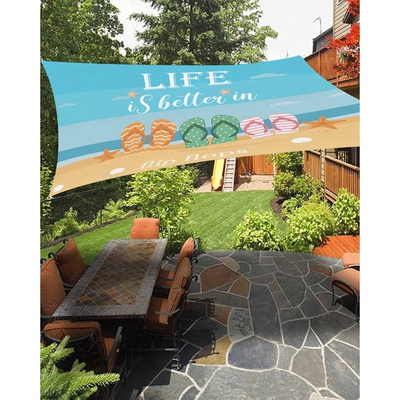 Sun Shade Sail 8'x10' Summer Beach Starfish Rectangle Sun Shade Sails Canopy Waterproof Life Is Better in Flip Flops Outdoor Sunshades Sand UV Block Cover Shades Cloth for Patio Backyard Garden Deck