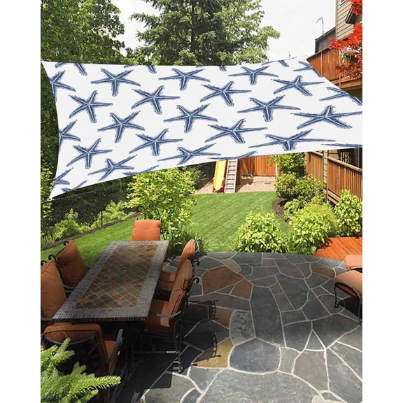 Sun Shade Sail 8'x10' Summer Starfish Rectangle Sun Shade Sails Canopy Waterproof Beach Navy Blue Outdoor Sunshades Sand UV Block Cover Shades Cloth for Patio Backyard Garden Deck Porch Lawn