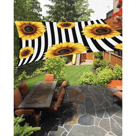 Sun Shade Sail 8'x10' Sunflower Black Stripes Rectangle Sun Shade Sails Canopy Waterproof Pastoral Striped Outdoor Sunshades Sand UV Block Cover Shades Cloth for Patio Backyard Garden Deck Porch