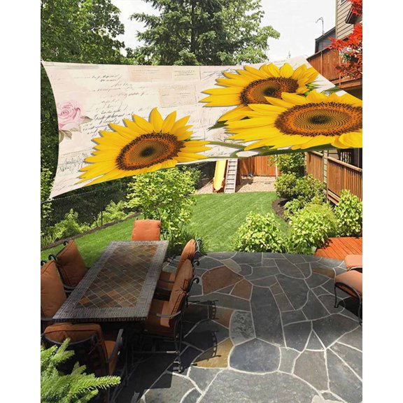 Sun Shade Sail 8'x10' Sunflower Rectangle Sun Shade Sails Canopy Waterproof Farmhouse Floral Plant Vintage Outdoor Sunshades Sand UV Block Cover Shades Cloth for Patio Backyard Garden Deck Porch