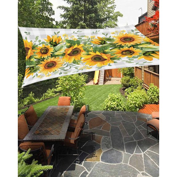 Sun Shade Sail 8'x10' Sunflower Rectangle Sun Shade Sails Canopy Waterproof Leaves Grey Buffalo Plaid Outdoor Sunshades Sand UV Block Cover Shades Cloth for Patio Backyard Garden Deck Porch Lawn