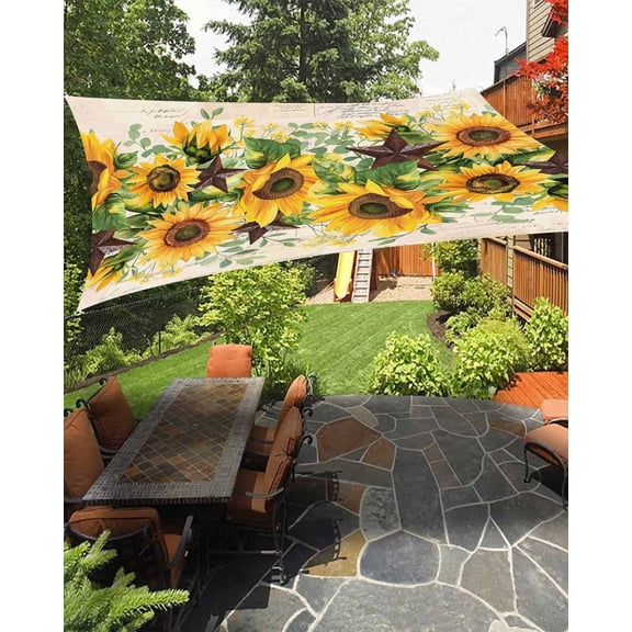 Sun Shade Sail 8'x10' Sunflower Rectangle Sun Shade Sails Canopy Waterproof Texas Star Vintage Outdoor Sunshades Sand UV Block Cover Shades Cloth for Patio Backyard Garden Deck Porch Lawn