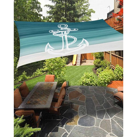 Sun Shade Sail 8'x10' Teal Anchor Rectangle Sun Shade Sails Canopy Waterproof Nautical Coastal Outdoor Sunshades Sand UV Block Cover Shades Cloth for Patio Backyard Garden Deck Porch Lawn