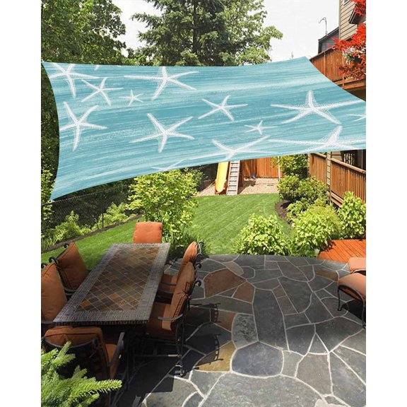 Sun Shade Sail 8'x10' Teal Green Starfish Rectangle Sun Shade Sails Canopy Waterproof Summer Ocean Beach Outdoor Sunshades Sand UV Block Cover Shades Cloth for Patio Backyard Garden Deck Porch Lawn
