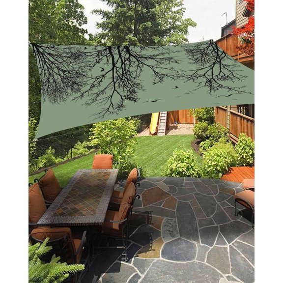 Sun Shade Sail 8'x10' Tree Branches Bird Rectangle Sun Shade Sails Canopy Waterproof Green Black Twigs Deadwood Outdoor Sunshades Sand UV Block Cover Shades Cloth for Patio Backyard Garden Deck