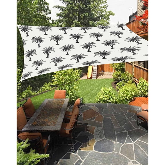 Sun Shade Sail 8'x10' Tropical Palm Trees Rectangle Sun Shade Sails Canopy Waterproof Vintage Black Outdoor Sunshades Sand UV Block Cover Shades Cloth for Patio Backyard Garden Deck Porch Lawn