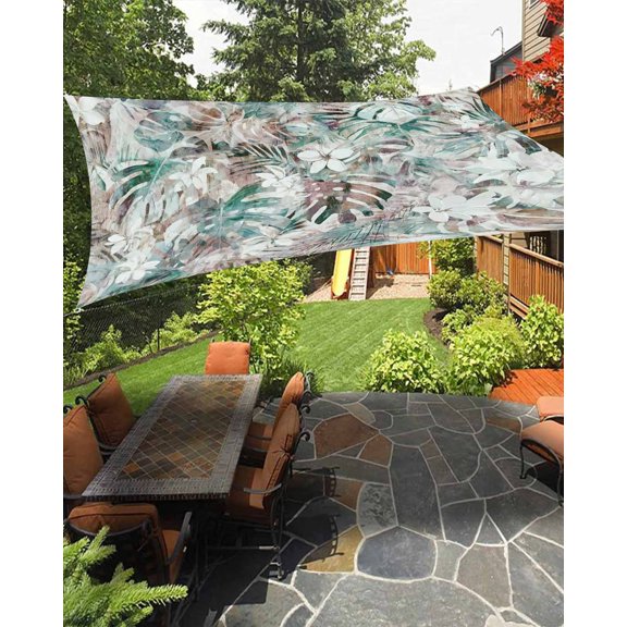 Sun Shade Sail 8'x10' Turquoise Palm Leaves Rectangle Sun Shade Sails Canopy Waterproof Spring Flower Outdoor Sunshades Sand UV Block Cover Shades Cloth for Patio Backyard Garden Deck Porch Lawn