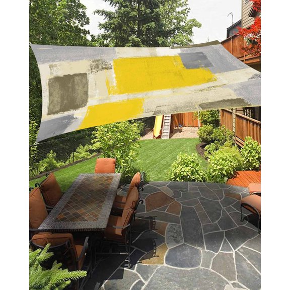 Sun Shade Sail 8'x10' Yellow Paint Rectangle Sun Shade Sails Canopy Waterproof Graffiti Abstract Art Outdoor Sunshades Sand UV Block Cover Shades Cloth for Patio Backyard Garden Deck Porch Lawn