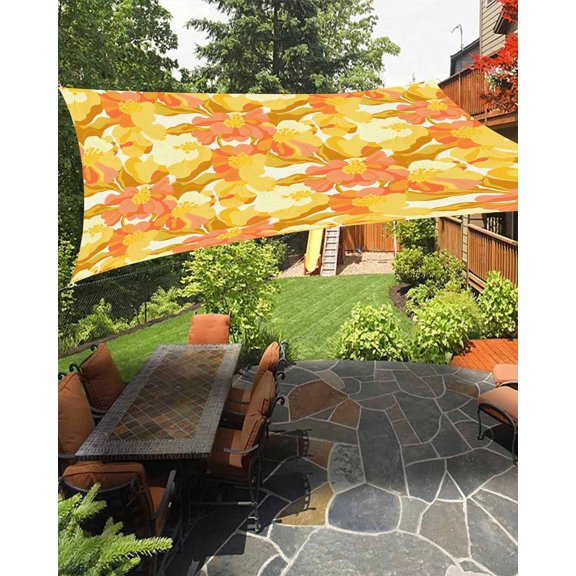 Sun Shade Sail 8'x10' Yellow Pink Peony Flowers Rectangle Sun Shade Sails Canopy Waterproof Floral Plant Outdoor Sunshades Sand UV Block Cover Shades Cloth for Patio Backyard Garden Deck Porch Lawn