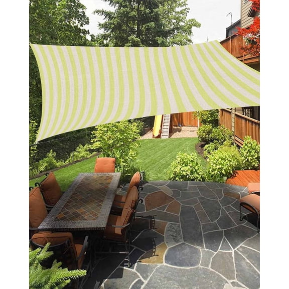 Sun Shade Sail 8'x10' Yellow Stripes Rectangle Sun Shade Sails Canopy Waterproof Linen Classic Vertical Striped Outdoor Sunshades Sand UV Block Cover Shades Cloth for Patio Backyard Garden Deck