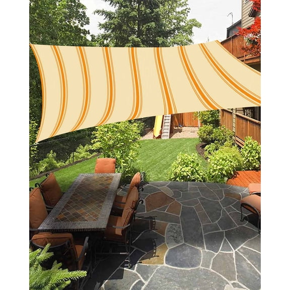 Sun Shade Sail 8'x10' Yellow Stripes Rectangle Sun Shade Sails Canopy Waterproof Orange Vertical Striped Lines Outdoor Sunshades Sand UV Block Cover Shades Cloth for Patio Backyard Garden Deck Porch