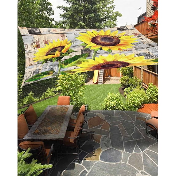 Sun Shade Sail 8'x10' Yellow Sunflower Rectangle Sun Shade Sails Canopy Waterproof Vintage Blue Wood Grain Outdoor Sunshades Sand UV Block Cover Shades Cloth for Patio Backyard Garden Deck Porch