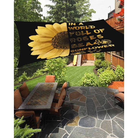 Sun Shade Sail 8'x10' Yellow Sunflower Rectangle Sun Shade Sails Canopy Waterproof You Are My Only Sunshine Black Outdoor Sunshades Sand UV Block Cover Shades Cloth for Patio Backyard Garden Deck