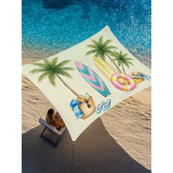 Sun Shade Sail 8'x10' Yellow Surfboard Rectangle Sun Shade Sails Canopy Waterproof Summer Beach Bag Palm Trees Outdoor Sunshades Sand UV Block Cover Shades Cloth for Patio Backyard Deck Porch Lawn