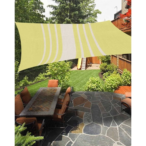 Sun Shade Sail 8'x10' Yellow Vertical Stripes Rectangle Sun Shade Sails Canopy Waterproof Classic Striped Linen Outdoor Sunshades Sand UV Block Cover Shades Cloth for Patio Backyard Garden Deck