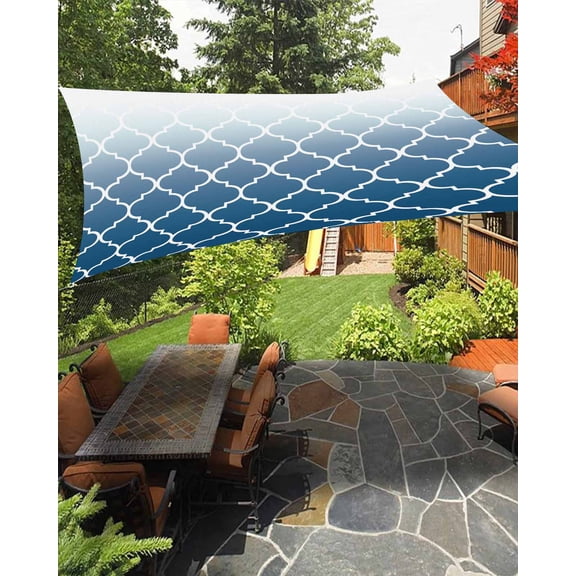 Sun Shade Sail 8x10Ft Blue Gradient Retro Morocco Pattern Uv Block Sunshade Canopy Outdoor Shade Cover Rectangle Shade Cloth For Patio Garden Yard Deck Pergola