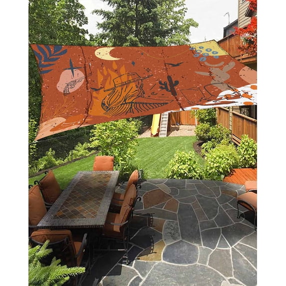 Sun Shade Sail 8x10Ft Bohemian Mottled Girl Painting Cowboy Boots Cactus Uv Block Sunshade Canopy Outdoor Shade Cover Rectangle Shade Cloth For Patio Garden Yard Deck Pergola