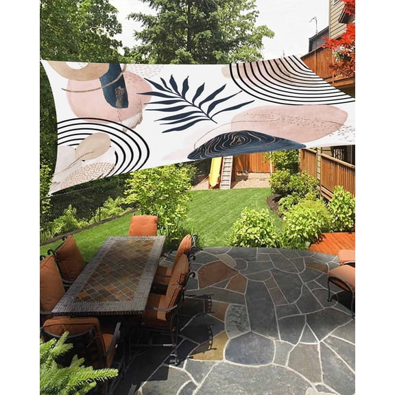 Sun Shade Sail 8x10Ft Boho Style Abstract Geometric Tropical Leaves Uv Block Sunshade Canopy Outdoor Shade Cover Rectangle Shade Cloth For Patio Garden Yard Deck Pergola