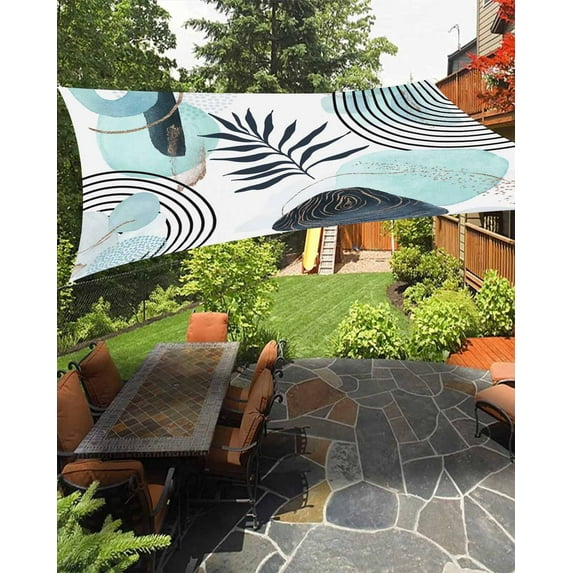 Sun Shade Sail 8x10Ft Funny Abstract Art Watercolor Tropical Leaves Boho Teal Uv Block Sunshade Canopy Outdoor Shade Cover Rectangle Shade Cloth For Patio Garden Yard Deck Pergola
