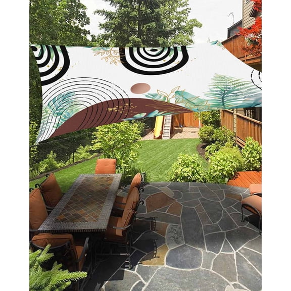Sun Shade Sail 8x10Ft Geometric Abstract Bohemian Flowers Leaves Uv Block Sunshade Canopy Outdoor Shade Cover Rectangle Shade Cloth For Patio Garden Yard Deck Pergola