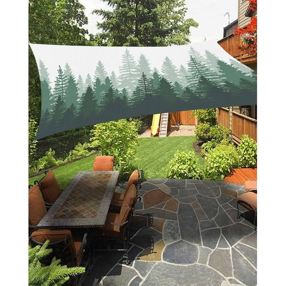 Sun Shade Sail 8x10Ft Green Forest Nature Woodland Tree Misty Forest Silhouette Landscape Uv Block Sunshade Canopy Outdoor Shade Cover Rectangle Shade Cloth For Patio Garden Yard Deck Pergola