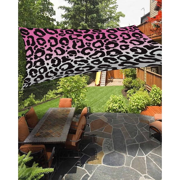 Sun Shade Sail 8x10Ft Ombre Leopard Print Pink to Gray Gradient Uv Block Sunshade Canopy Outdoor Shade Cover Rectangle Shade Cloth For Patio Garden Yard Deck Pergola