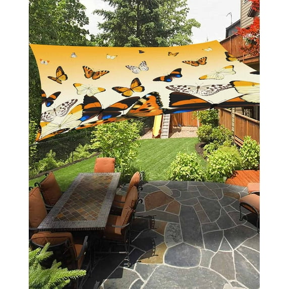 Sun Shade Sail 8x10Ft Rustic Farm Orange Gradient Butterfly Uv Block Sunshade Canopy Outdoor Shade Cover Rectangle Shade Cloth For Patio Garden Yard Deck Pergola