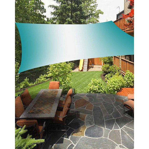Sun Shade Sail 8x10Ft Teal and White Gradient Uv Block Sunshade Canopy Outdoor Shade Cover Rectangle Shade Cloth For Patio Garden Yard Deck Pergola