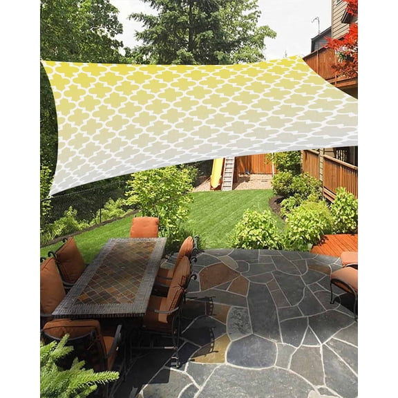 Sun Shade Sail 8x10Ft Yellow Grey Gradient Retro Morocco Pattern Uv Block Sunshade Canopy Outdoor Shade Cover Rectangle Shade Cloth For Patio Garden Yard Deck Pergola