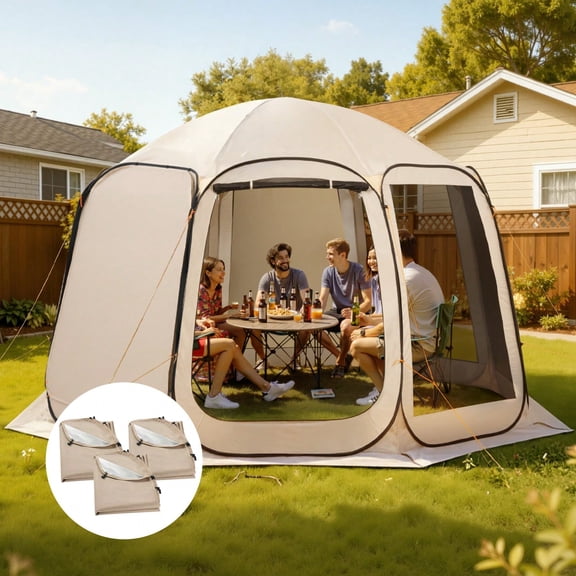 Sun Shade Sail Canopy Covers, 3 Pack 5.51 X 4.23 Ft 300D Silver-Coated Oxford Fabric Sun Protection Screen Cover, Compatible with 10 X 9.2 Ft Screen House Tent, Beige, for Outdoor Activities, Tent No