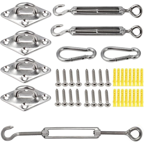 Sun Shade Sail Fixing Kit, Heavy Duty M6 Awning Attachment 304 Stainless Steel Hardware Kit for Garden Rectangle Square Triangle Awning Canopy Sunscreen Accessories