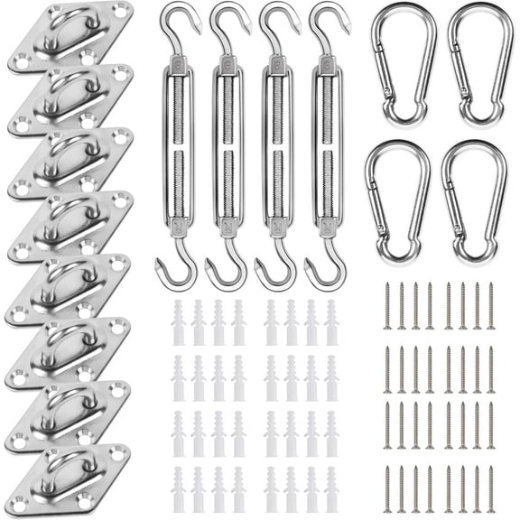 Sun Shade Sail Hardware Kit- 24' Ft (6'x4) Steel Tension Cable with Winch Kit Pad Eyes Snap Hooks Sunshades Installation Kit for Rectangle Shade Sails Deck Yard D