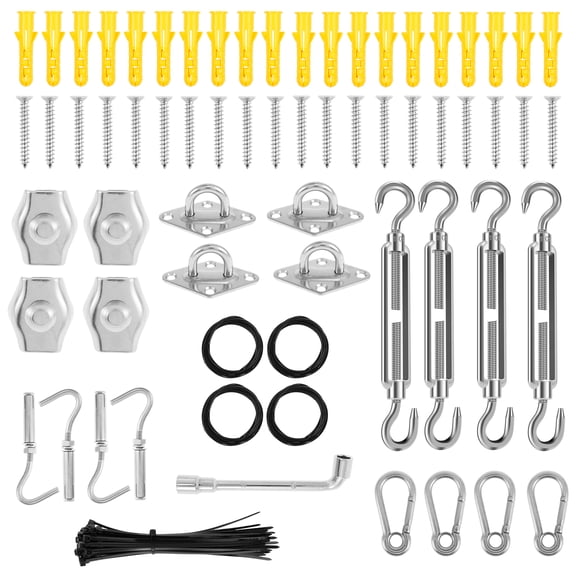 Sun Shade Sail Hardware Kit 304 Stainless Steel Awning Fixing Installation Kit Adjustable Shade Sail Mounting Kit Awning Attachment for Square Triangle Rectangle Shade Canopy