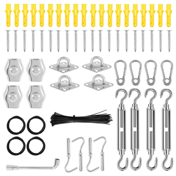 Sun Shade Sail Hardware Kit 304 Stainless Steel Awning Fixing Installation Kit Adjustable Shade Sail Mounting Kit Awning Attachment for Square Triangle Rectangle Shade Canopy
