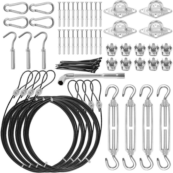 Sun Shade Sail Hardware Kit,304 Stainless Steel Cable Wire with Nylon Coating-4 PCS 10ft Sunshade Sail Hardware Kit,for Rectangle Triangle Square Sunshade Sail Installation