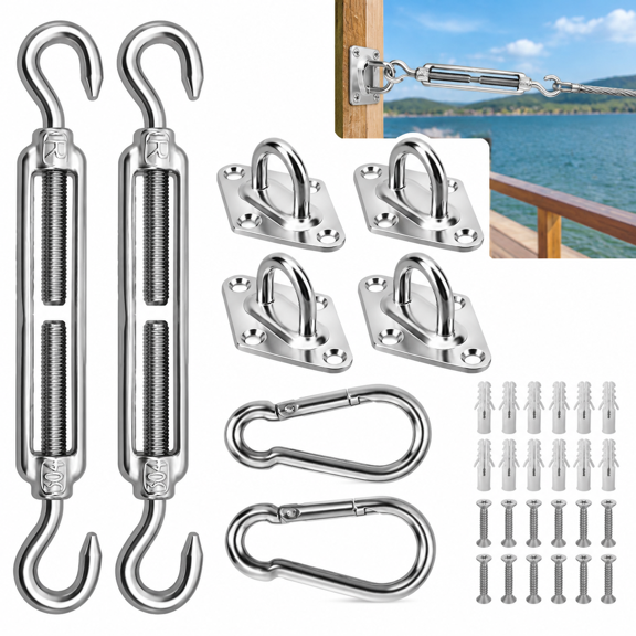 Sun Shade Sail Hardware Kit, 304 Stainless Steel Sunshades Canopy Installation Kit for Garden Rectangle & Triangle Shade Sails, Heavy Duty Shade Sail Fixing Accessories, Awning Attachment Set