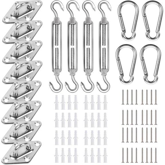 Sun Shade Sail Hardware Kit 52pcs for Rectangle Triangle Sun Shade Sails Canopy Installation 304 Stainless Steel Accessories Set for Outdoor Garden Patio(6" M6 Turnbuckles+ 4*6.6ft Cables Wire) D