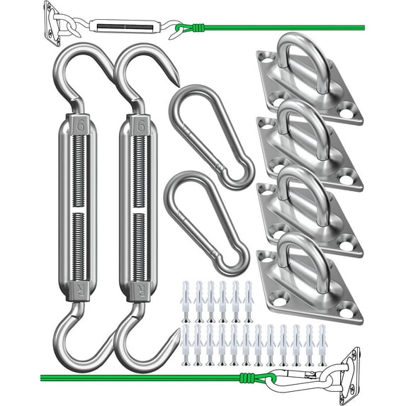 Sun Shade Sail Hardware Kit 6-8 inch 304 Stainless Steel for Rectangular/Square/Triangle Sun Shade Sail Installation Lawn and Garden, Heavy Duty Anti-Rust Sail Shade Hardware Kit, 40 Pcs B
