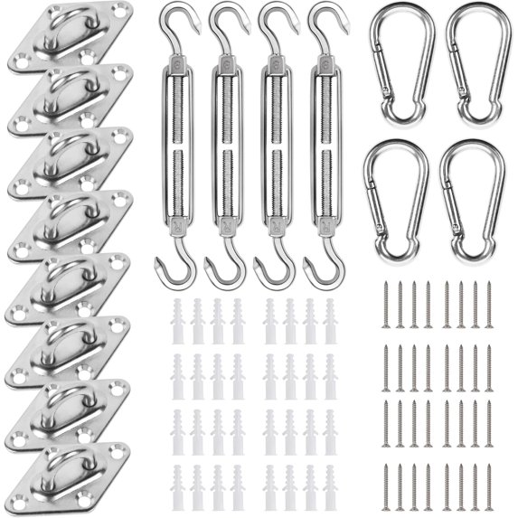 Sun Shade Sail Hardware Kit 6-8 inch 304 Stainless Steel for Rectangular/Square/Triangle Sun Shade Sail Installation Lawn and Garden, Heavy Duty Anti-Rust Sail Shade Hardware Kit, 40 Pcs D