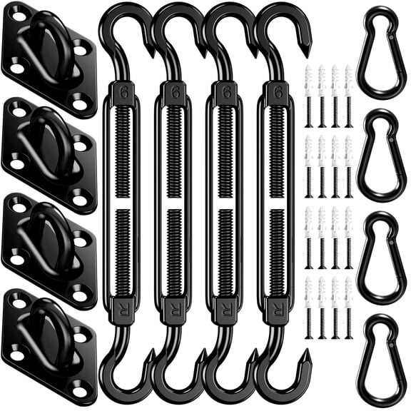 Sun Shade Sail Hardware Kit: 6 Inch 304 Stainless Sunshade Hardware for Rectangle & Triangle Shade Sail Installation, 44 Pcs Heavy Duty Canopy Accessories for Sun Shades Outdoor Patio Garden Backyard