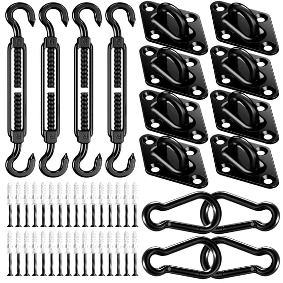 Sun Shade Sail Hardware Kit: 6 Inch 304 Stainless Sunshade Hardware for Rectangle & Triangle Shade Sail Installation, 44 Pcs Heavy Duty Canopy Accessories for Sun Shades Outdoor Patio Garden Backyard