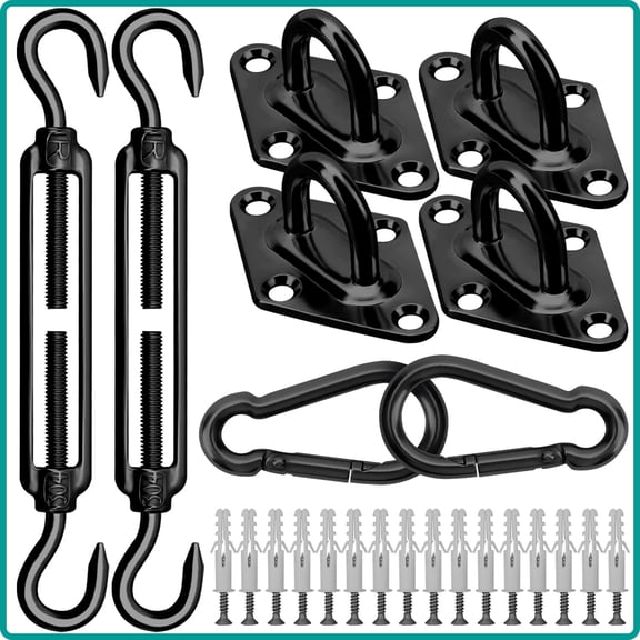 Sun Shade Sail Hardware Kit 6 Inch - 46 Pieces Set Stainless Steel Sun Sail Hardware Kit Mounting Accessories with Vinyl Coated Stainless Steel Wire Cable Ropes (12 Ft x 2) for Deck Railing D