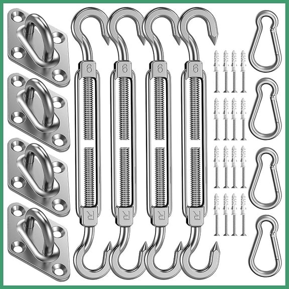 Sun Shade Sail Hardware Kit 6 Inch – 80 Pcs Heavy Duty Stainless Steel Sun Sail Hardware with Turnbuckles, Pad Eyes, Hooks, for Triangle & Rectangle Shade Sail Canopy, Outdoor Patio, Garden, Backyard