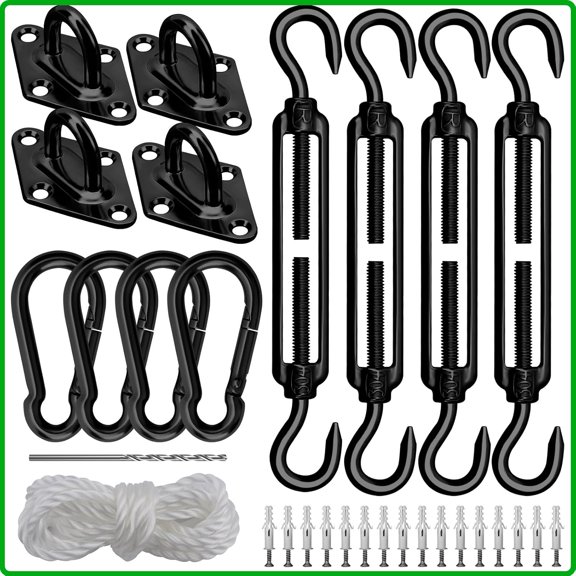 Sun Shade Sail Hardware Kit 6 Inch Heavy Duty 304 Stainless Set for Triangle Rectangle Sun Shade Sail Installation, Awning Attachment Set for Patio, Garden Outdoors Sun Protection Rainshield (46 Pcs)