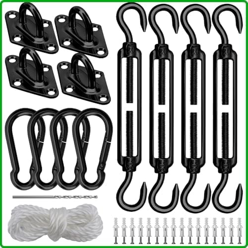 Sun Shade Sail Hardware Kit 6 Inch Heavy Duty 304 Stainless Set for Triangle Rectangle Sun Shade Sail Installation, Awning Attachment Set for Patio, Garden Outdoors Sun Protection Rainshield (46 Pcs)