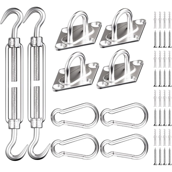 Sun Shade Sail Hardware Kit 6 Inch Heavy Duty 304 Stainless Set for Triangle & Rectangle Outdoor Patio Canopy Garden Installation, 42 Pcs