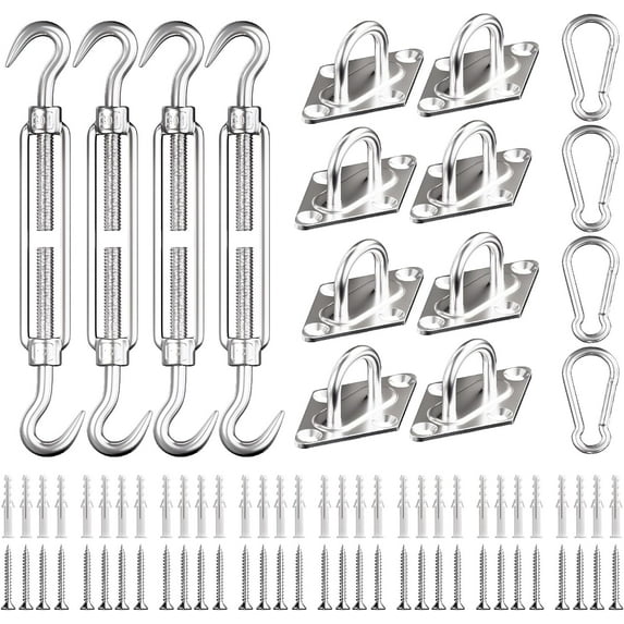 Sun Shade Sail Hardware Kit 6 Inch Heavy Duty 304 Stainless Set for Triangle & Rectangle Outdoor Patio Canopy Garden Installation, 80 Pcs